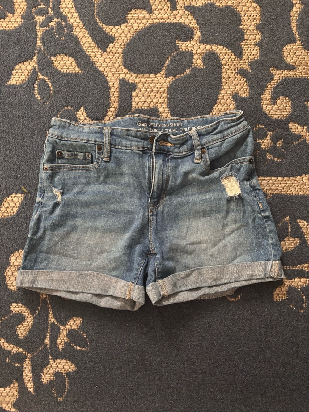 GAP Light Blue Distressed Girlfriend Short Roll-Cuff Jean Shorts